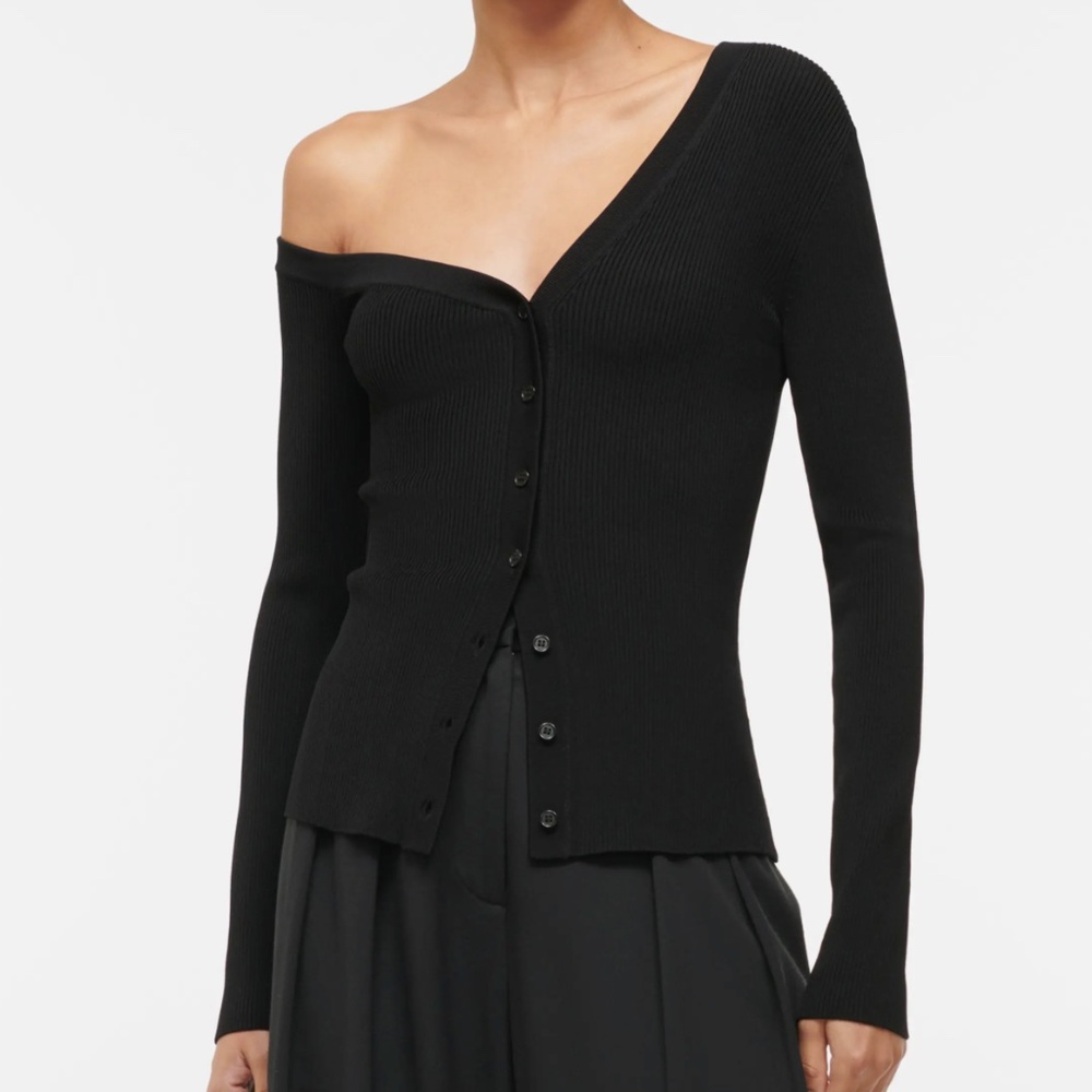STAUD Craftsman One-Shoulder Rib Cardigan